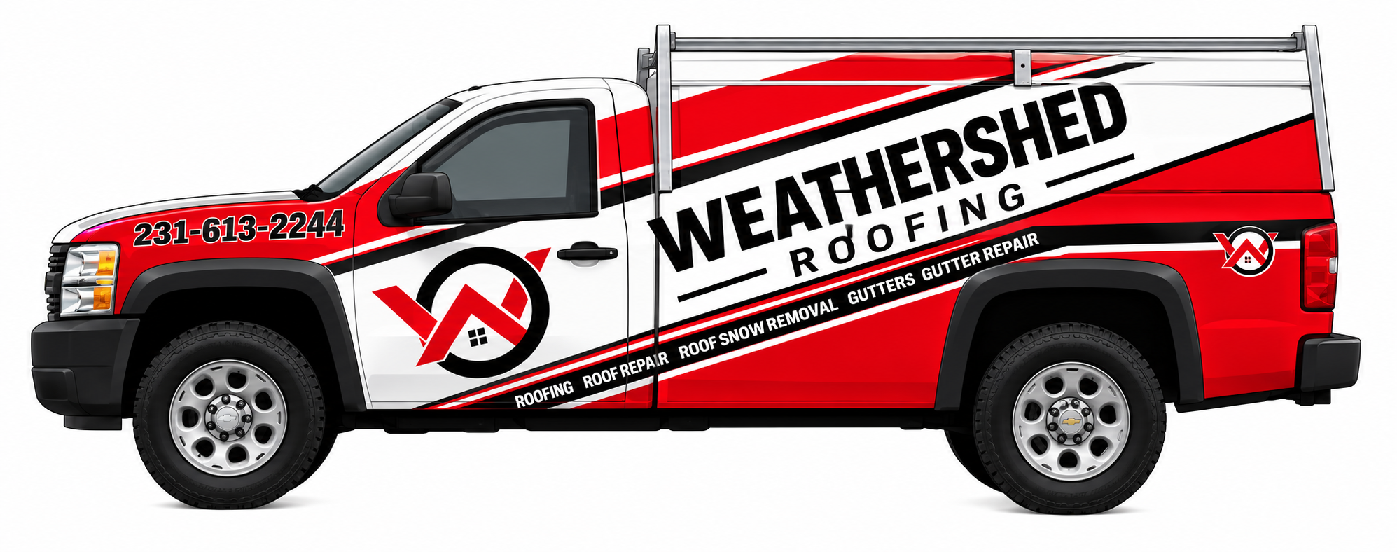 WeatherShed Roofing branded cartoon truck